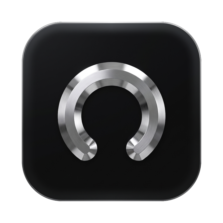 Gauge's shipped app icon: a brushed steel horseshoe ring on a black tile
