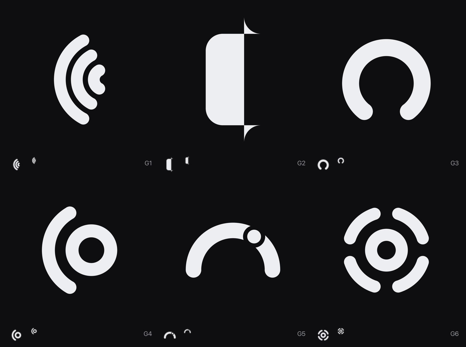 Logo round G1 to G6 with each mark also shown at menu bar size