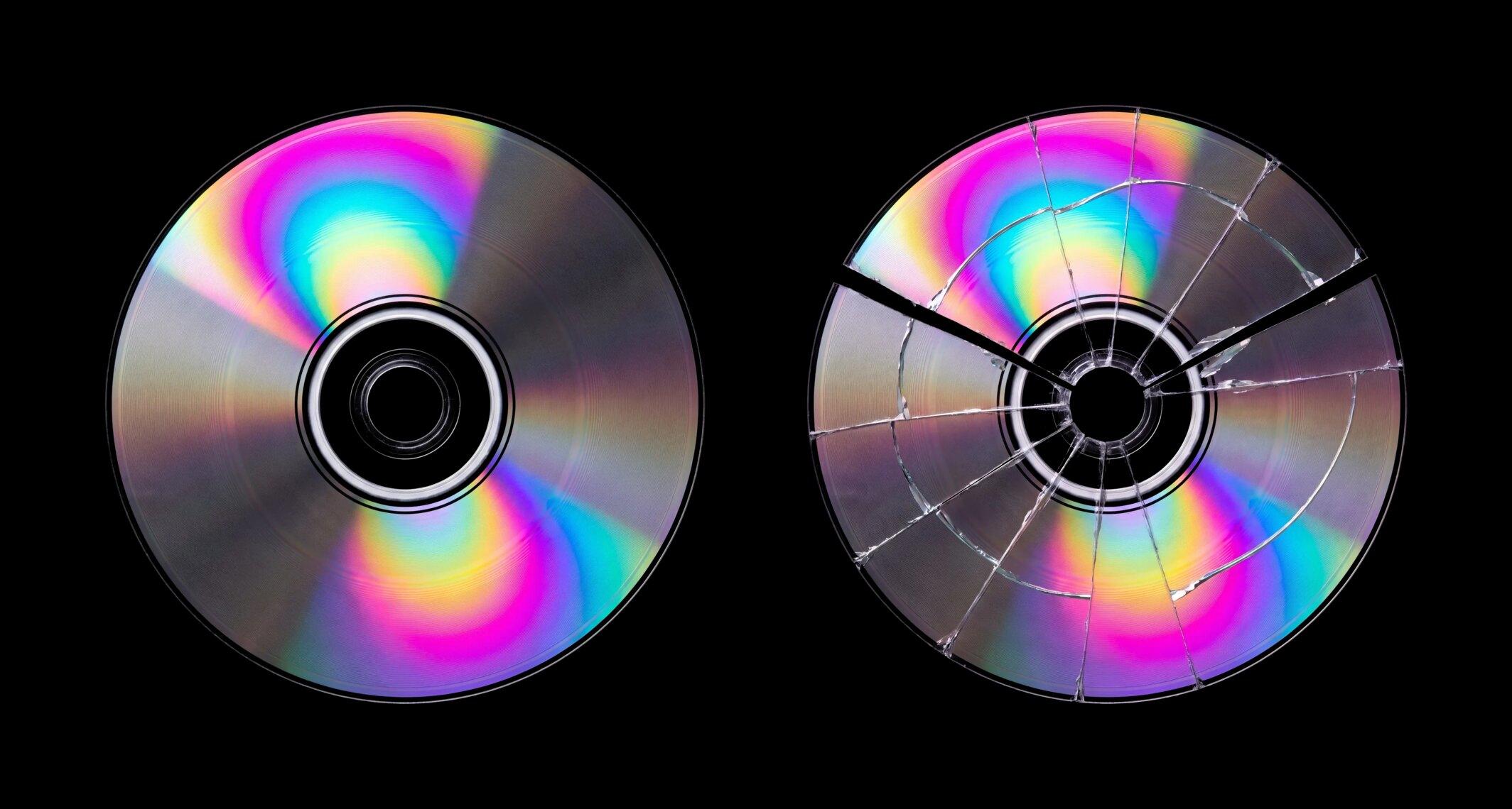 The disc in its two states, whole and cracked out from the centre