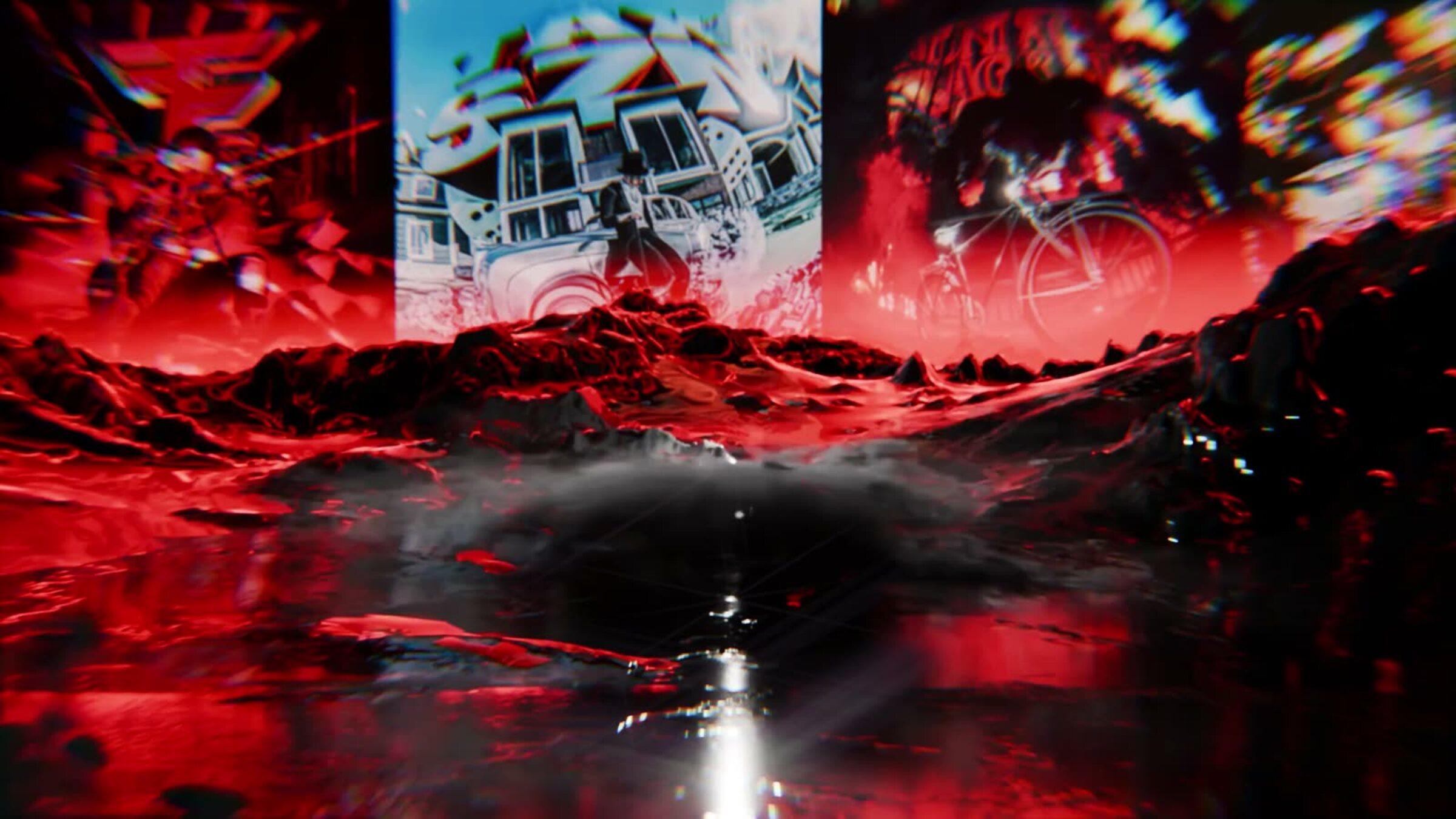 A frame of his ten second loop: the cover wall and the floor reflections