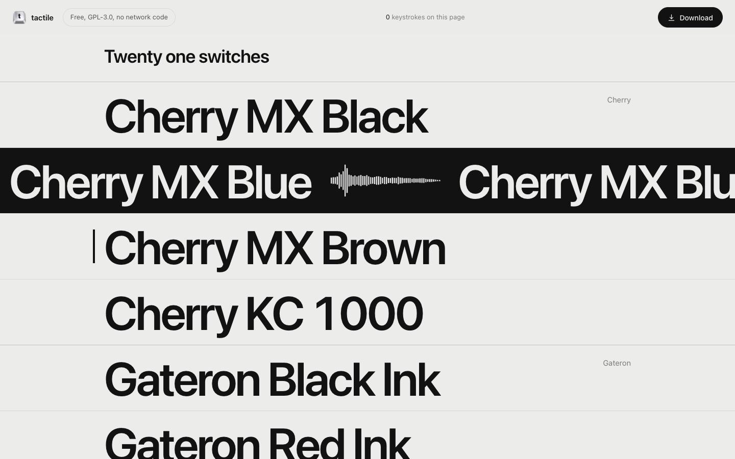 Library redesign: huge switch names in a list, the playing one inverted with its waveform
