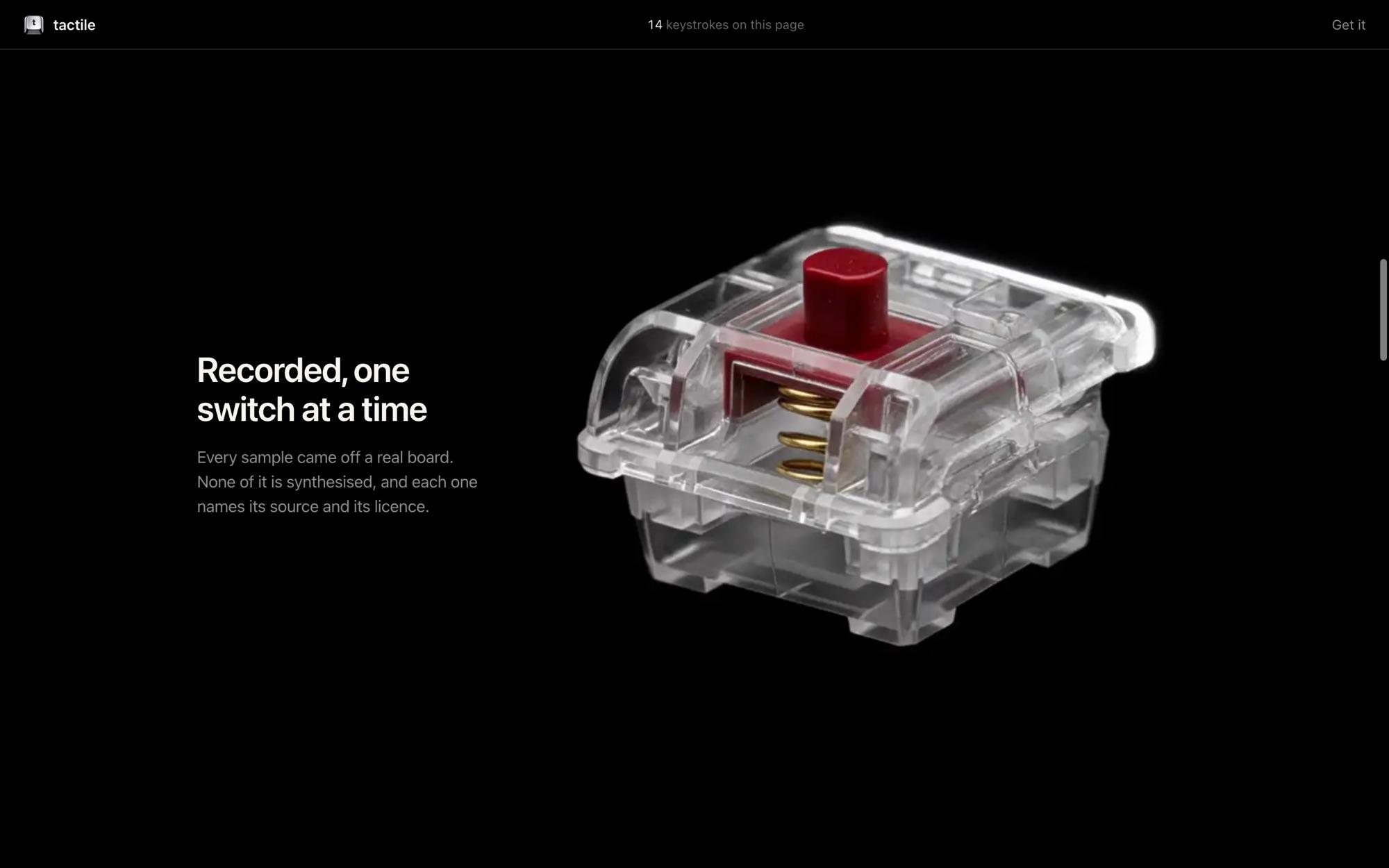 Recorded, one switch at a time: a clear switch with a red stem turning on black