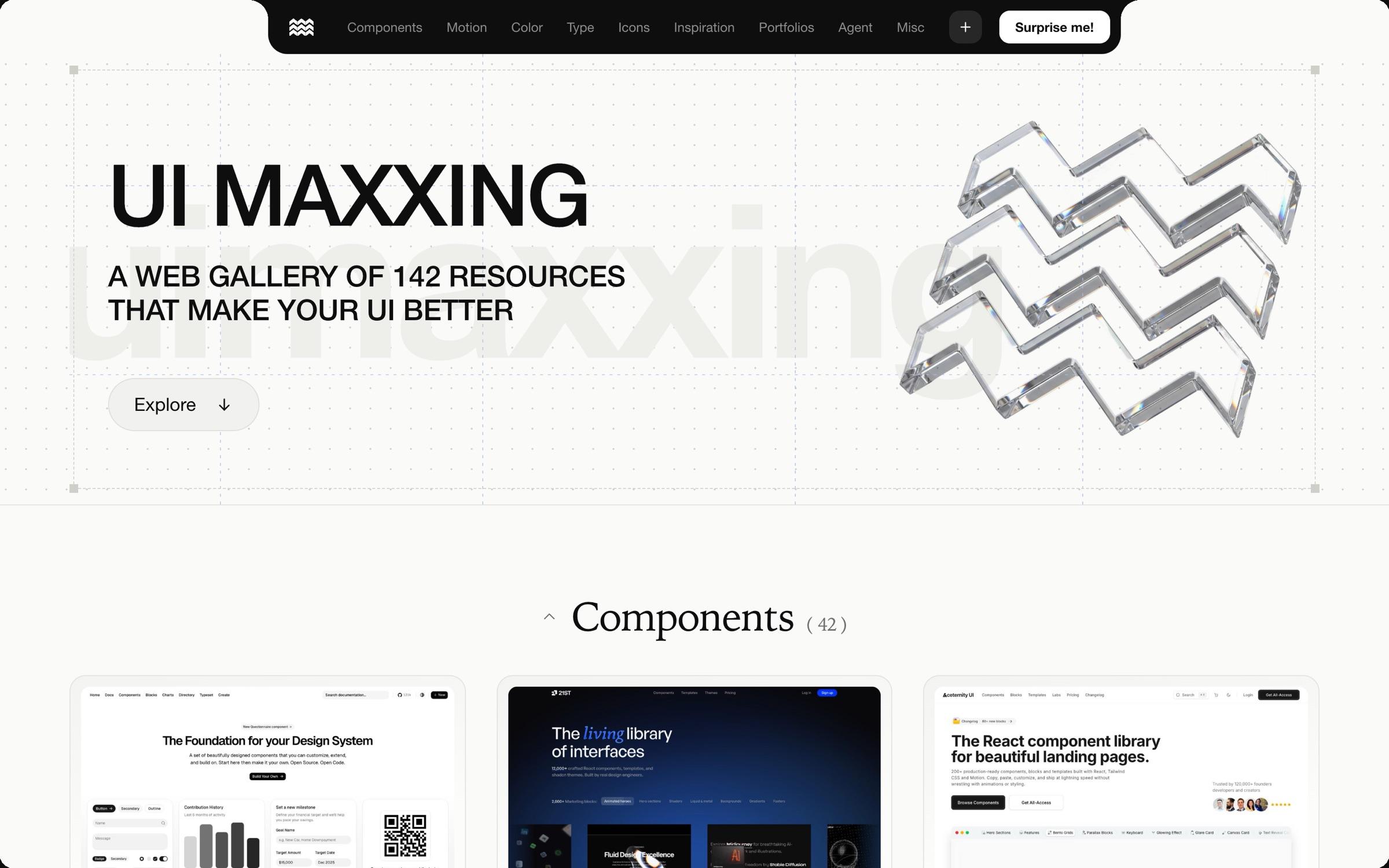 UI MAXXING hero: a web gallery of 142 resources that make your UI better