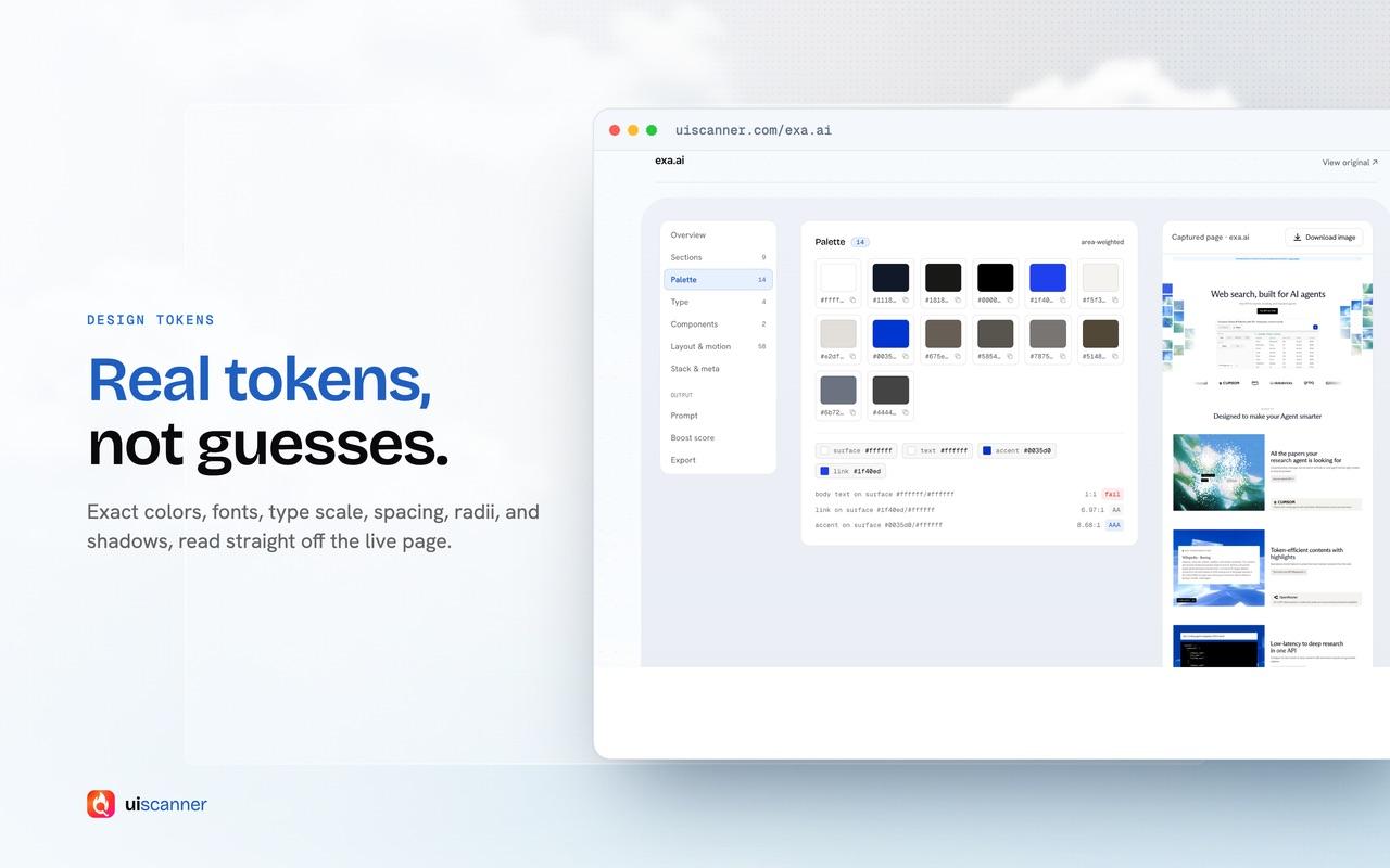 Chrome Web Store screenshot: Real tokens, not guesses, with the palette view