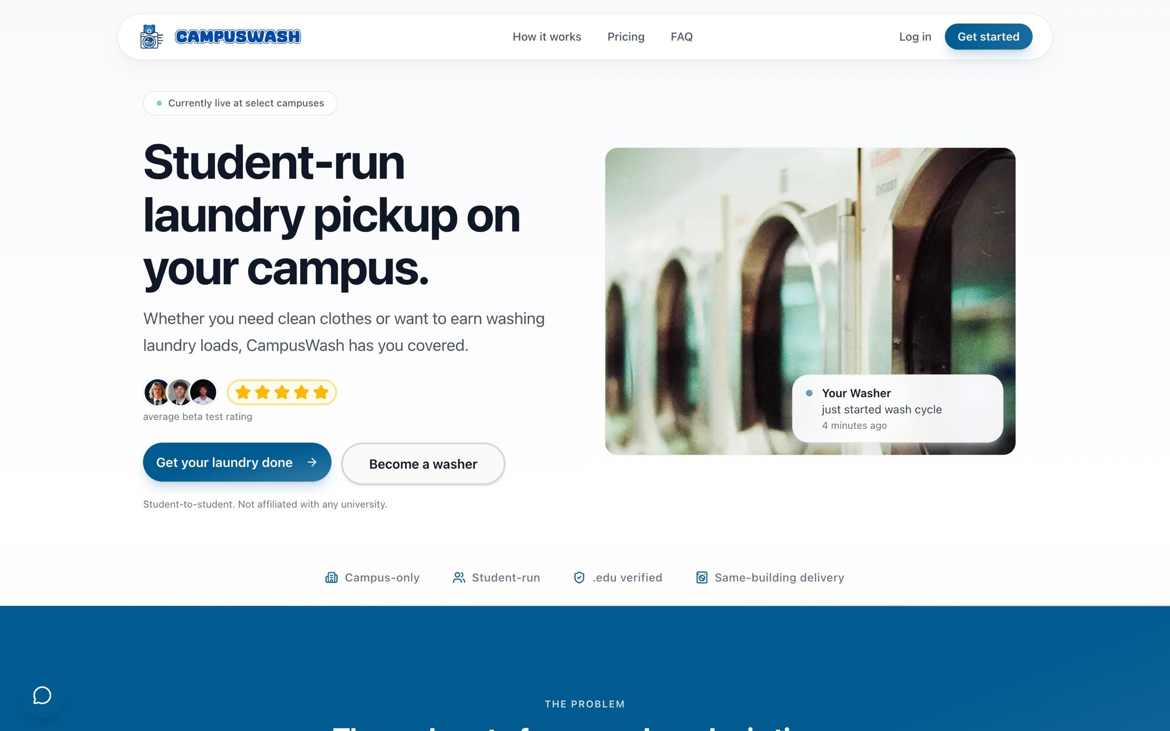 CampusWash hero: Student-run laundry pickup on your campus