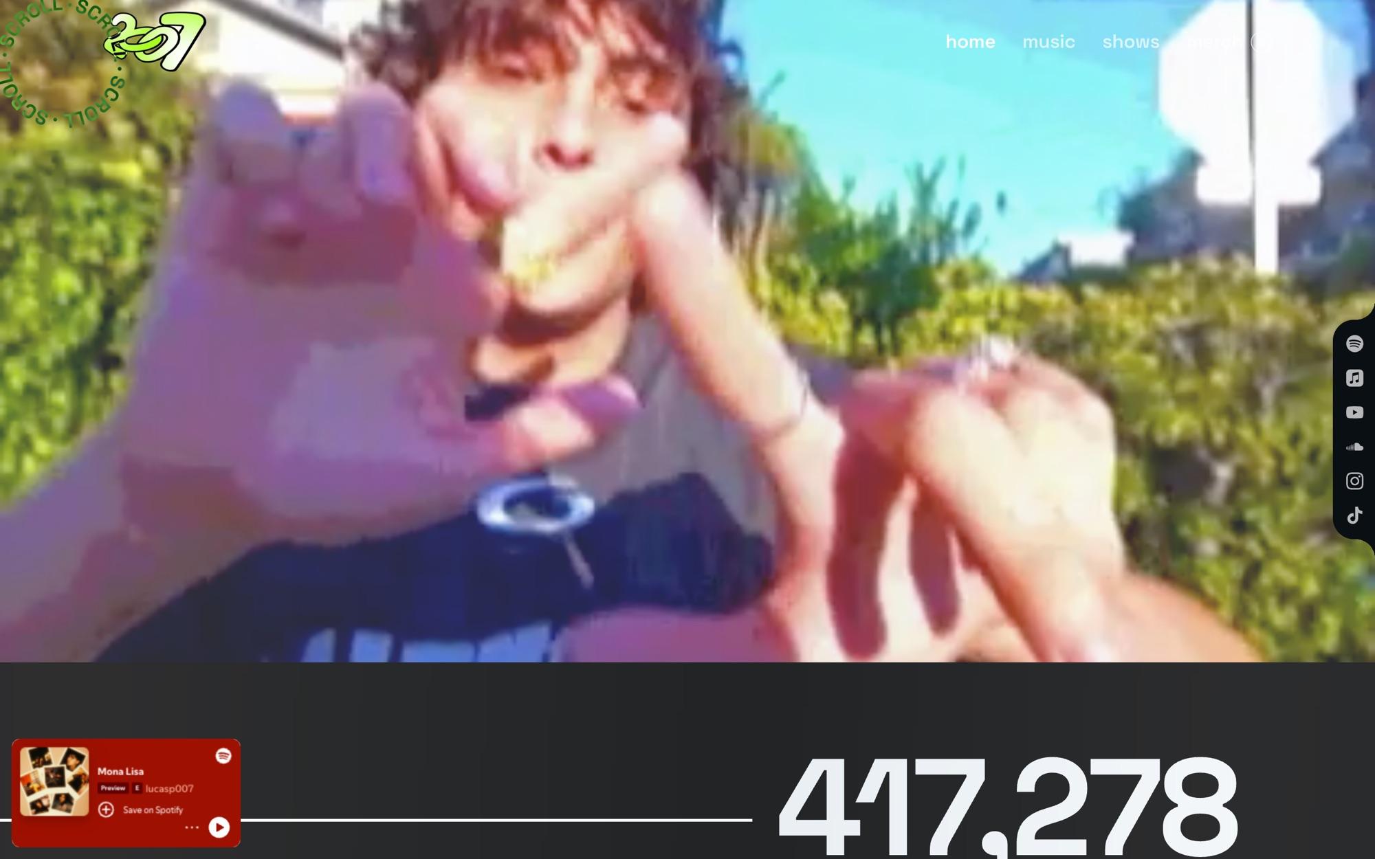 Home after the first scroll: the iPod zooms into video, a big stream counter rises below