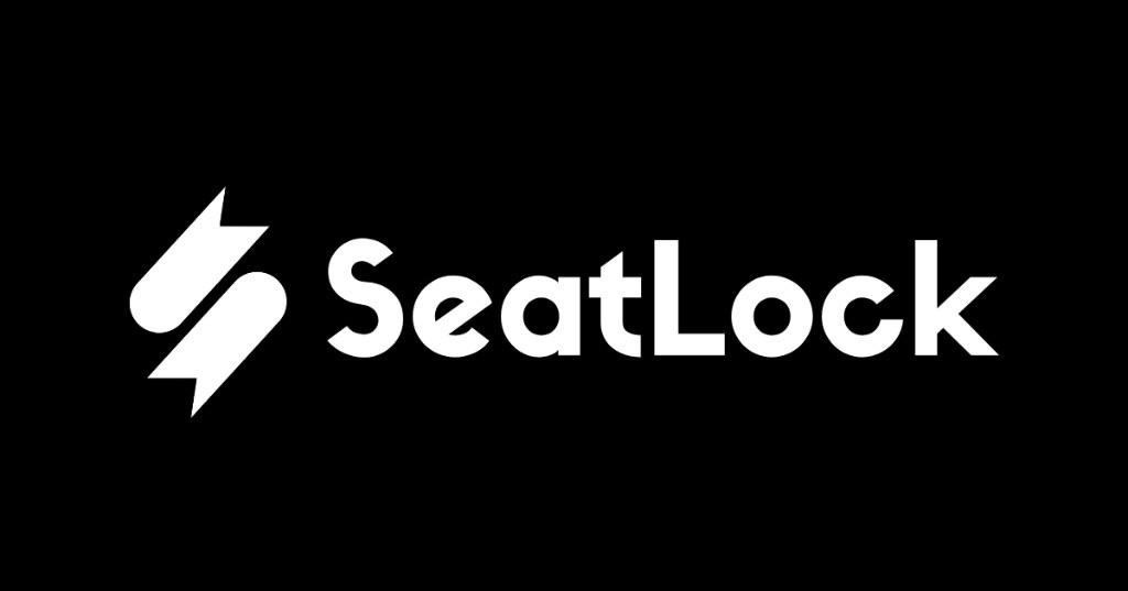 SeatLock logo, white mark and wordmark on black